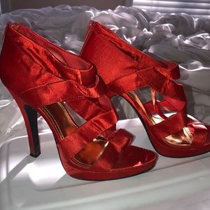 Red orange strappy heels